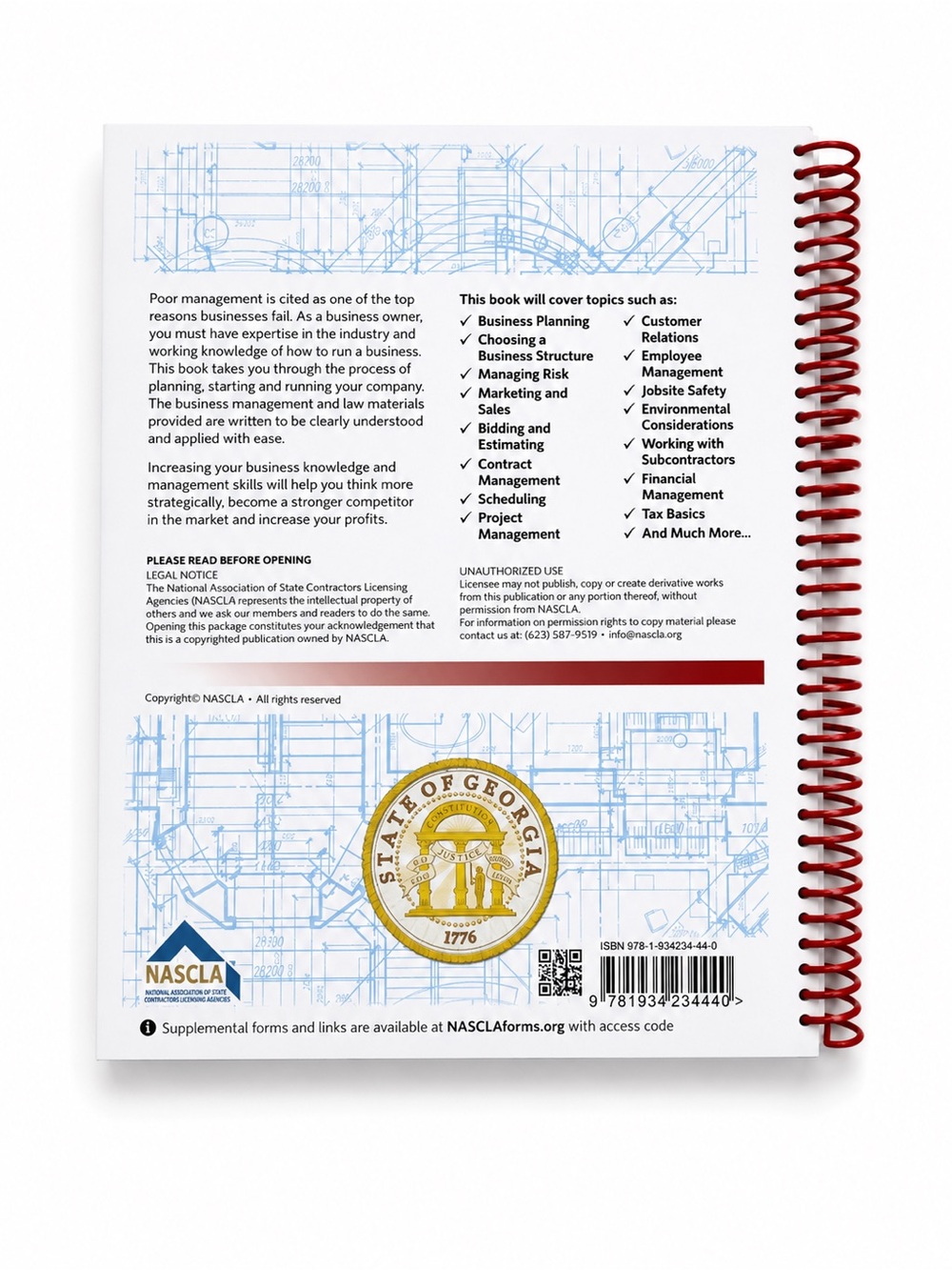 Georgia NASCLA Contractors Guide - White Cover with Red Spiral - Picture 2 of 2